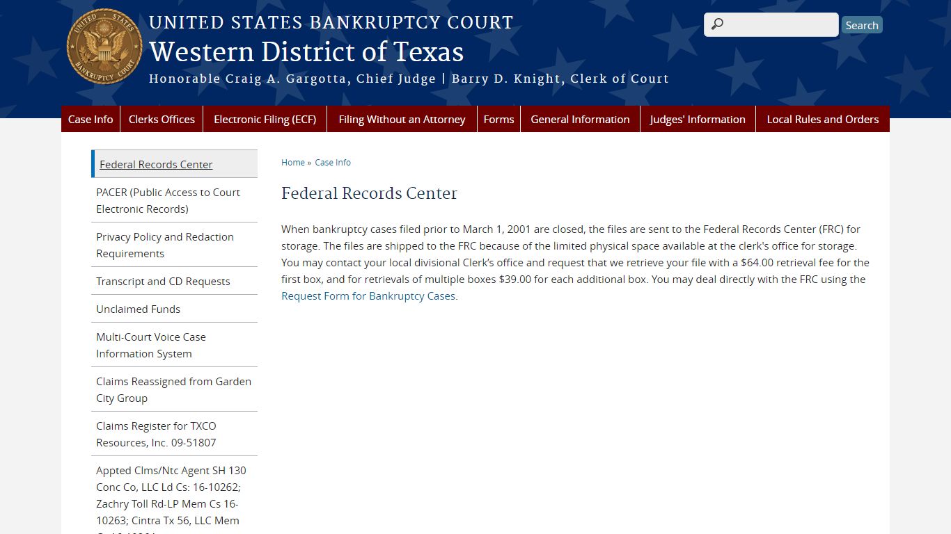Federal Records Center | Western District of Texas | United States ...
